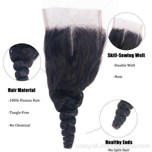 Hot Selling Grade 10A Raw Peruvian Loose Wave Hair Lace Closure Virgin Cuticle Aligned Hair